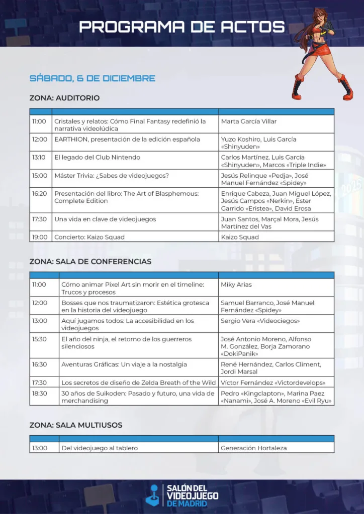 Programa de Actos - Salón del Videojuego de Madrid - Sábado