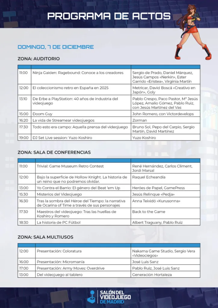 Programa de Actos - Salón del Videojuego de Madrid - Domingo